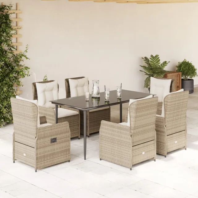 Ensemble à manger de jardin et coussins 7 pcs beige poly rotin