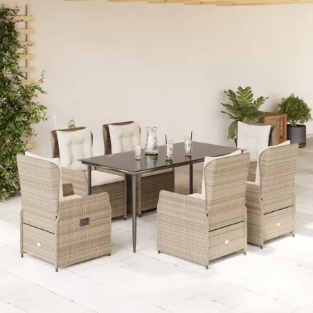 Ensemble à manger de jardin et coussins 7 pcs beige poly rotin
