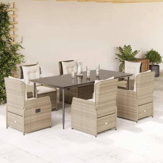 Ensemble à manger de jardin et coussins 7 pcs beige poly rotin