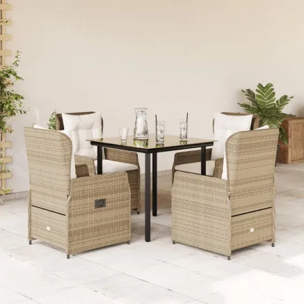 Ensemble à manger de jardin avec coussins 5pcs Beige poly rotin