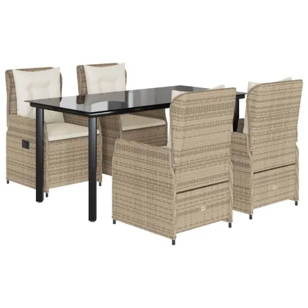 Ensemble à manger de jardin avec coussins 5pcs Beige poly rotin 2