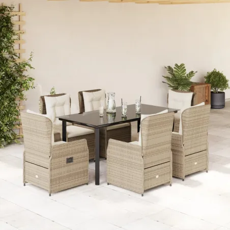 Ensemble à manger de jardin et coussins 7 pcs beige poly rotin