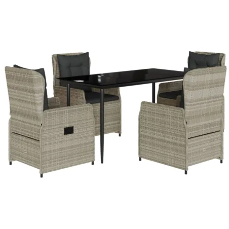 Ensemble à manger de jardin et coussins 5 pcs gris clair rotin