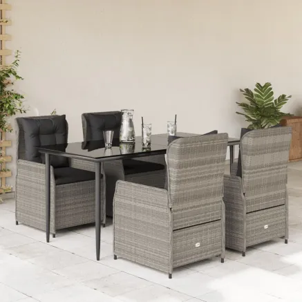 Ensemble à manger de jardin et coussins 5 pcs gris clair rotin