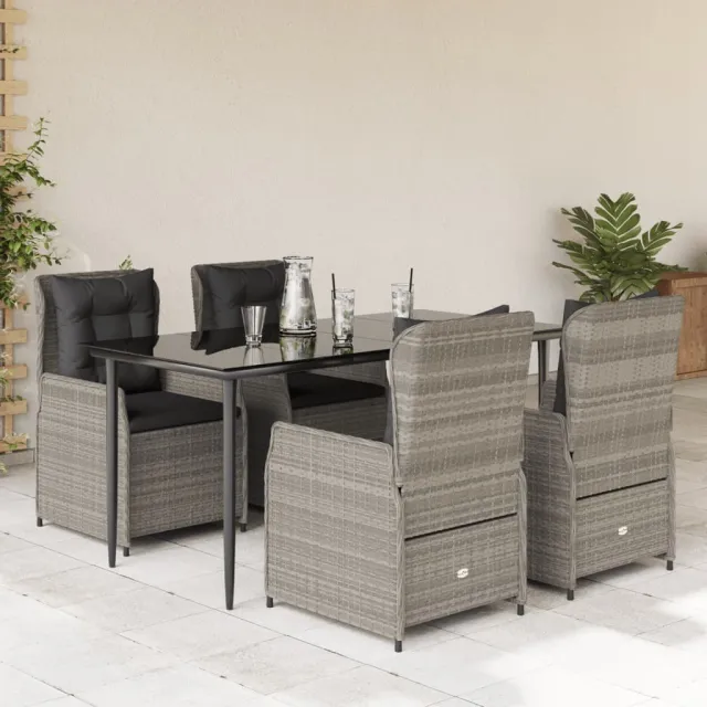 Ensemble à manger de jardin et coussins 5 pcs gris clair rotin