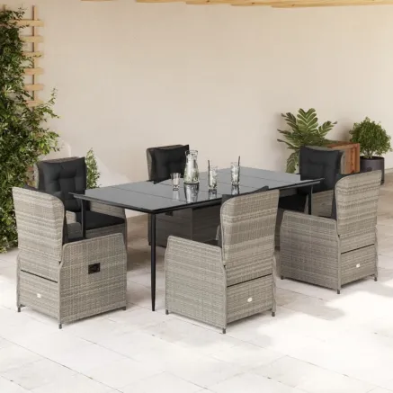 Ensemble à manger de jardin et coussins 7 pcs gris clair rotin