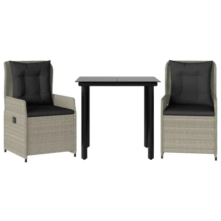 Ensemble à manger de jardin 3pcs coussins gris clair poly rotin 2