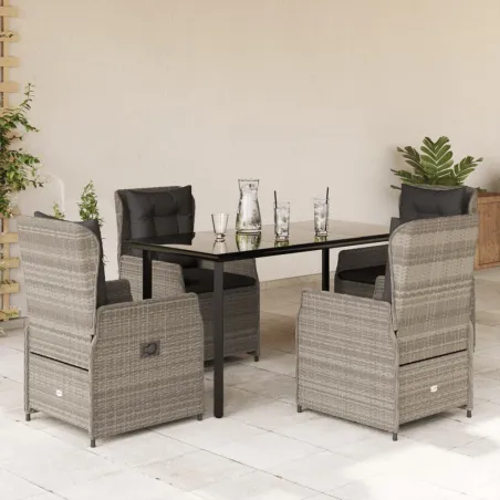 Ensemble à manger de jardin et coussins 5 pcs gris clair rotin