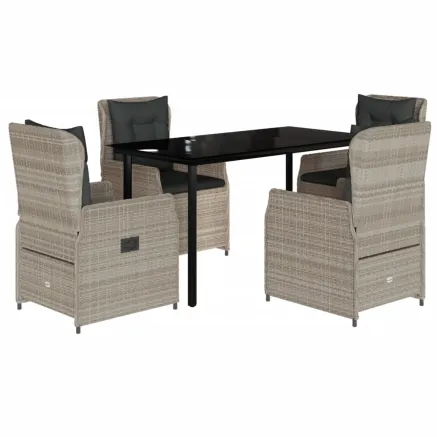 Ensemble à manger de jardin et coussins 5 pcs gris clair rotin 2