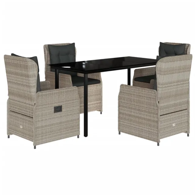 Ensemble à manger de jardin et coussins 5 pcs gris clair rotin