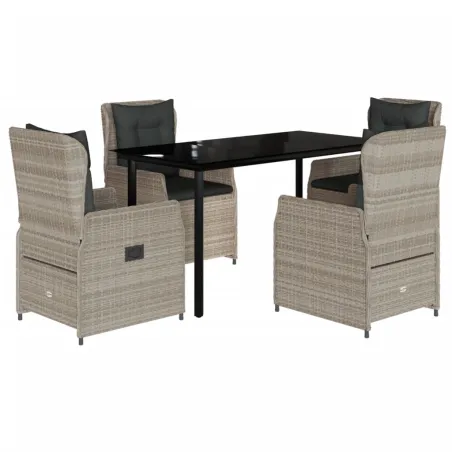 Ensemble à manger de jardin et coussins 5 pcs gris clair rotin