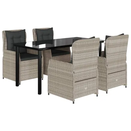 Ensemble à manger de jardin et coussins 5 pcs gris clair rotin 2