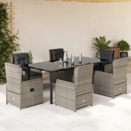 Ensemble à manger de jardin et coussins 7 pcs gris clair rotin