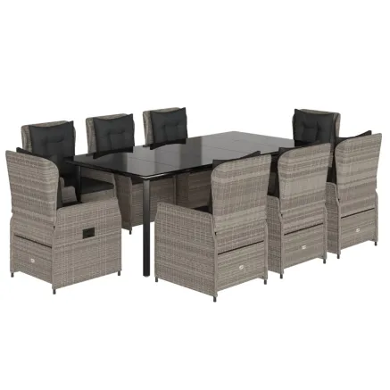 Ensemble à manger de jardin et coussins 9 pcs gris clair rotin 2