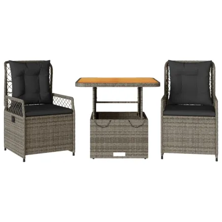 Ensemble à manger de jardin 3 pcs coussins gris résine tressée 2