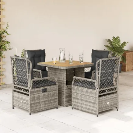 Ensemble à manger de jardin 5 pcs coussins gris résine tressée