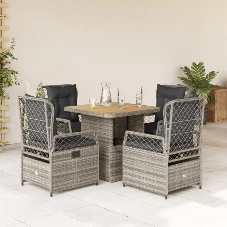 Ensemble à manger de jardin 5 pcs coussins gris résine tressée