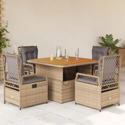 Ensemble à manger de jardin avec coussins 5pcs Beige poly rotin