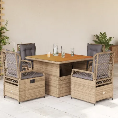 Ensemble à manger de jardin avec coussins 5pcs Beige poly rotin