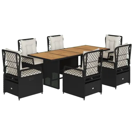 Ensemble à manger de jardin coussins 7pcs Noir Résine tressée 2