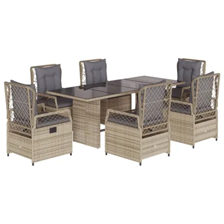 Ensemble à manger de jardin et coussins 7 pcs beige poly rotin 2