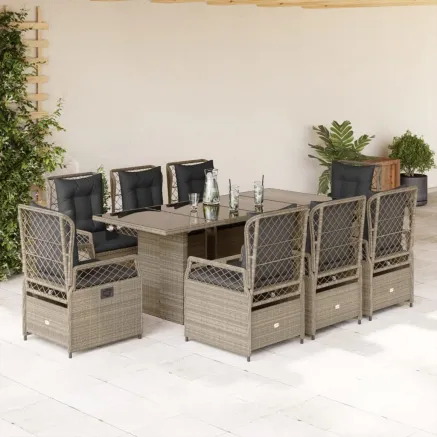 Ensemble à manger de jardin et coussins 9 pcs gris clair rotin