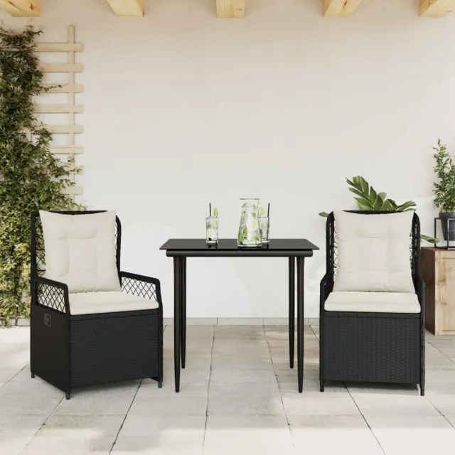 Ensemble à manger de jardin avec coussins 3 pcs Noir
