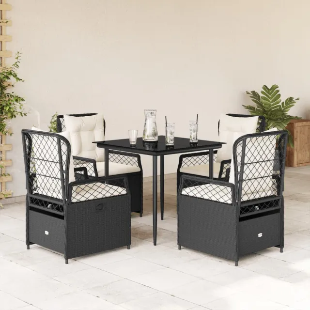 Ensemble à manger de jardin coussins 5pcs Noir Résine tressée