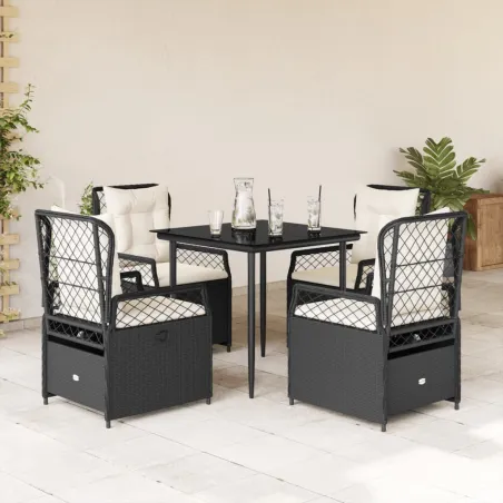 Ensemble à manger de jardin coussins 5pcs Noir Résine tressée