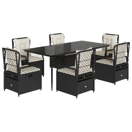 Ensemble à manger de jardin coussins 7pcs Noir Résine tressée