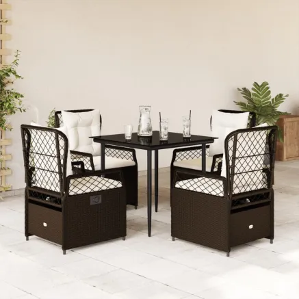 Ensemble à manger de jardin 5 pcs et coussins marron poly rotin