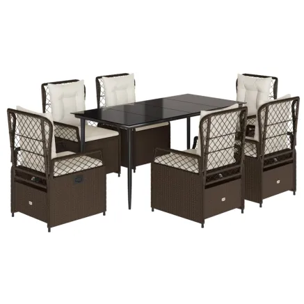 Ensemble à manger de jardin et coussins 7 pcs marron rotin 2