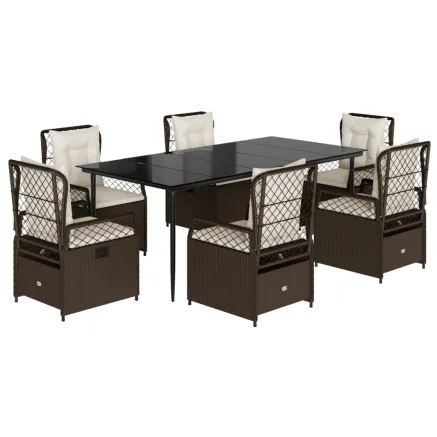 Ensemble à manger de jardin et coussins 7 pcs marron rotin 2