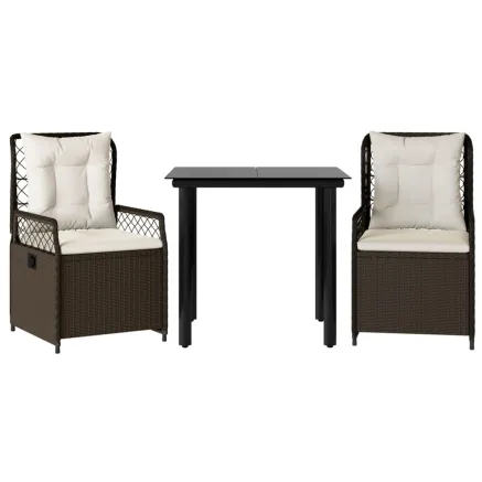 Ensemble à manger de jardin 3 pcs et coussins marron poly rotin 2
