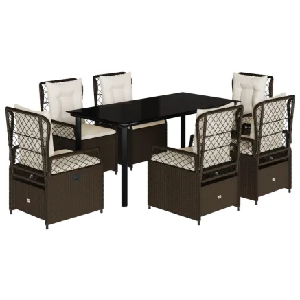 Ensemble à manger de jardin et coussins 7 pcs marron rotin 2