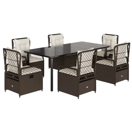 Ensemble à manger de jardin et coussins 7 pcs marron rotin 2