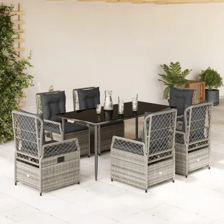 Ensemble à manger de jardin et coussins 7 pcs gris rotin