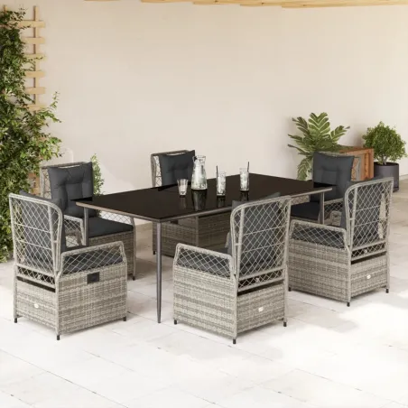 Ensemble à manger de jardin et coussins 7 pcs gris rotin