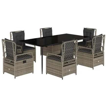 Ensemble à manger de jardin et coussins 7 pcs gris rotin 2