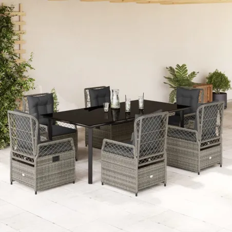 Ensemble à manger de jardin et coussins 7 pcs gris rotin