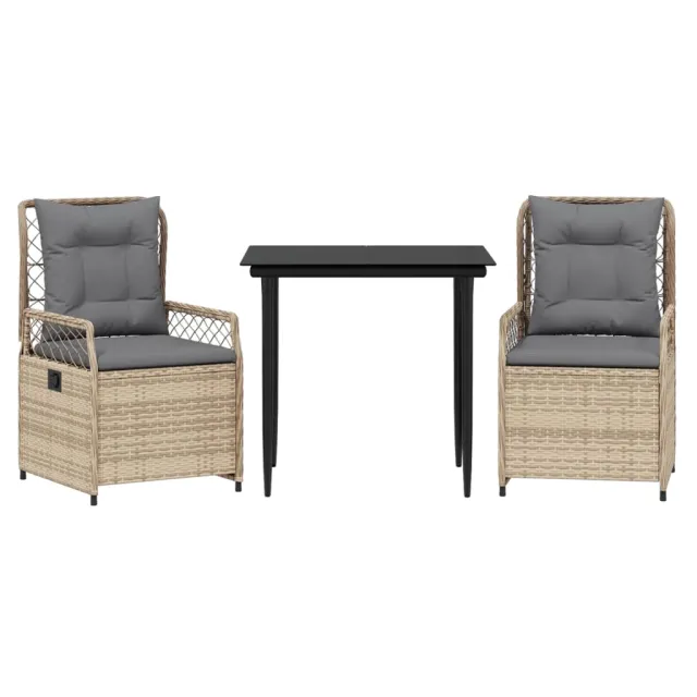 Ensemble à manger de jardin et coussins 3 pcs Beige poly rotin