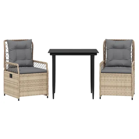 Ensemble à manger de jardin et coussins 3 pcs Beige poly rotin
