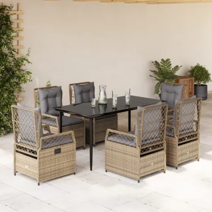 Ensemble à manger de jardin et coussins 7 pcs beige poly rotin