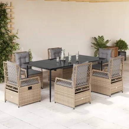 Ensemble à manger de jardin et coussins 7 pcs beige poly rotin