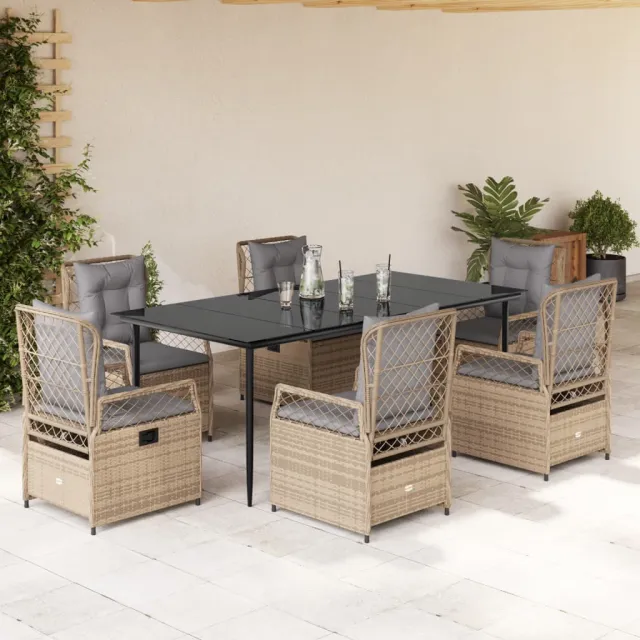 Ensemble à manger de jardin et coussins 7 pcs beige poly rotin