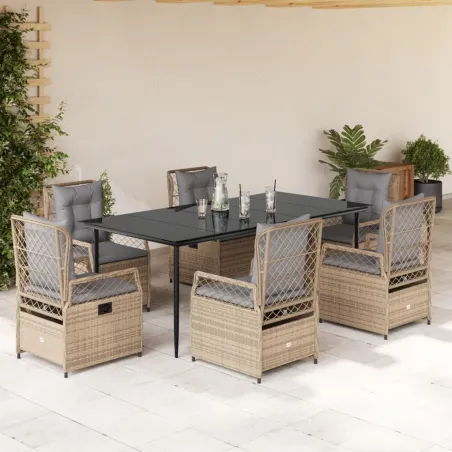 Ensemble à manger de jardin et coussins 7 pcs beige poly rotin