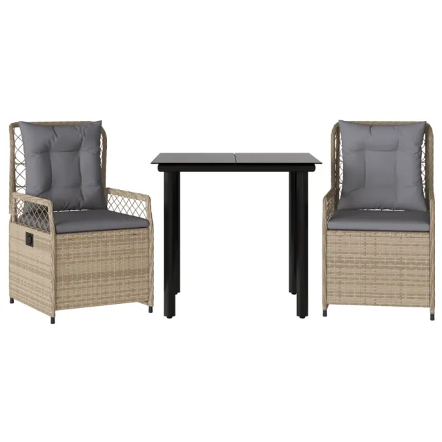 Ensemble à manger de jardin et coussins 3 pcs Beige poly rotin