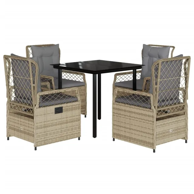 Ensemble à manger de jardin avec coussins 5pcs Beige poly rotin