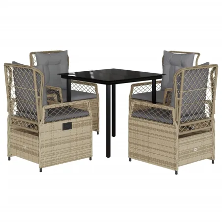 Ensemble à manger de jardin avec coussins 5pcs Beige poly rotin