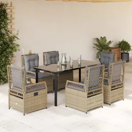 Ensemble à manger de jardin et coussins 7 pcs beige poly rotin